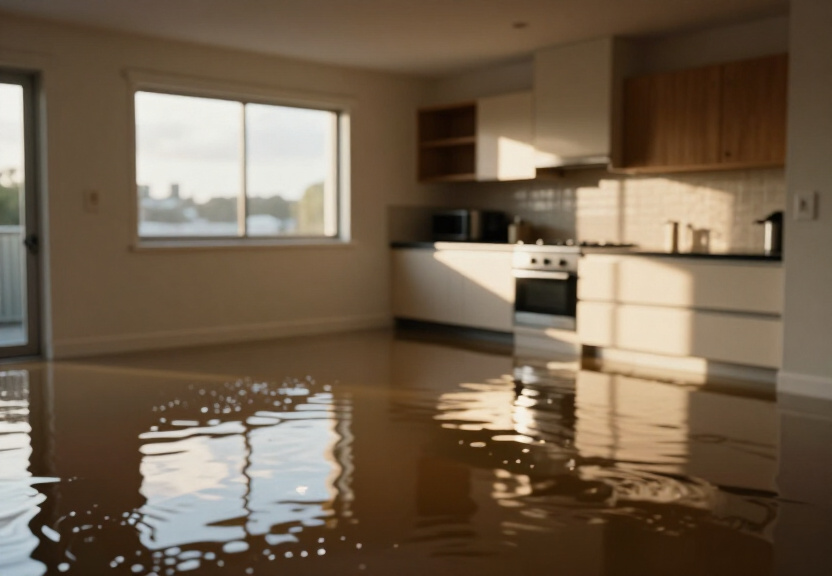 Flooded garage in Glen Alpine before water extraction
